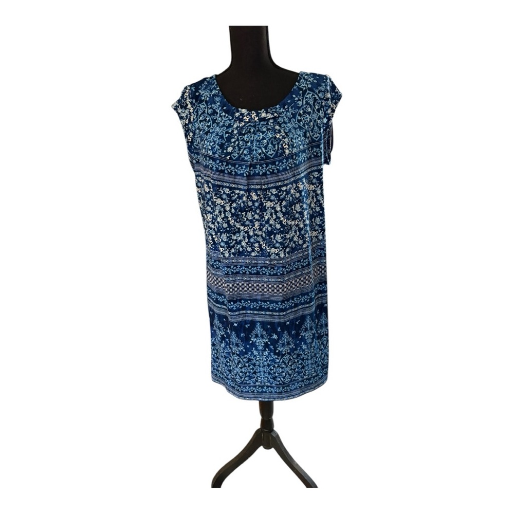Karl Lagerfeld Paris Blue Bow Neck Matte Jersey Knit Dress Size 12.